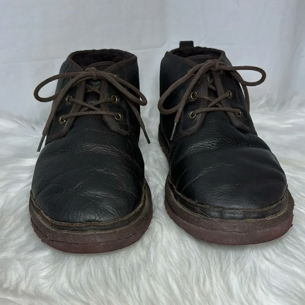 UGG Neural Dark Tea Brown Textured Leather Chukka‎ Boots Sz 13